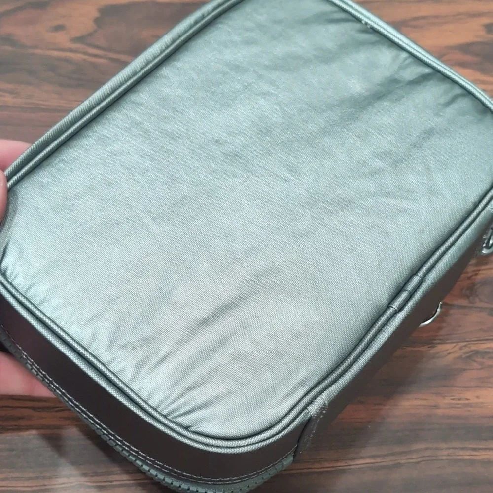 Kipling 100 Pens Case Moon Grey Metallic Pencil Organizer Zip Lightweight